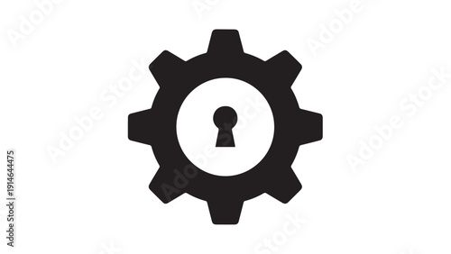 Icon of a gear with a central keyhole representing security, access control, and mechanical efficiency.