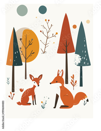 Boho baby with forest animals scandinavian vector