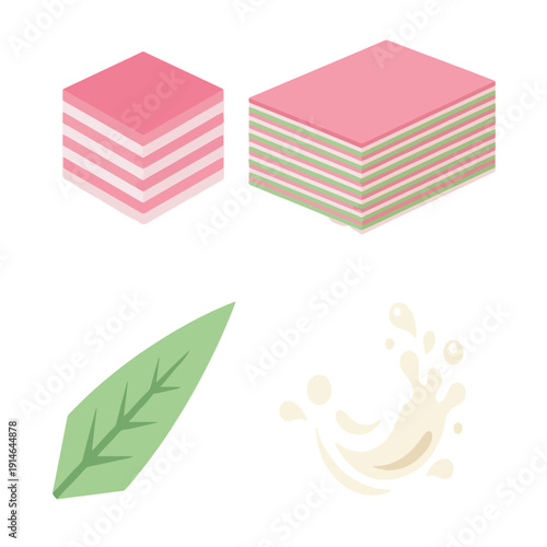Colorful Kuih Lapis Steamed Layer Cake Icon Set