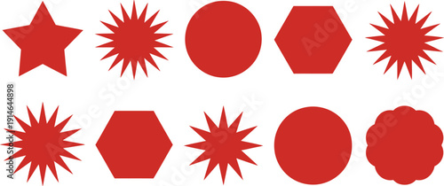  red geometric shapes is displayed including stars circles hexagons and spiky forms high-quality professional detailed modern