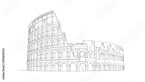 Outline sketch of the Colosseum in Rome, classical arches and ancient amphitheater silhouette.