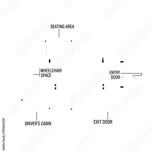 Interior seating layout diagram of an airplane cabin showing doors, space, and passenger areas.