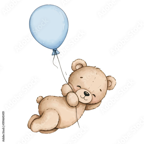 Teddy Bear Holding Balloons Cute Cartoon Illustration