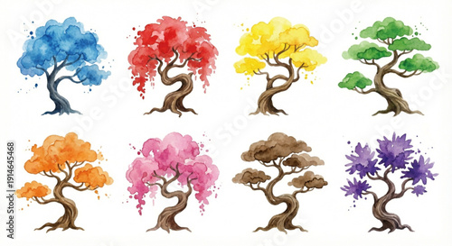 Vibrant Watercolor Trees Collection A Spectrum of Nature's Artistry