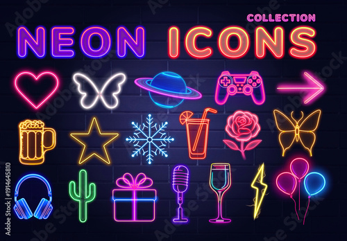 Vibrant Neon Icon Element Set