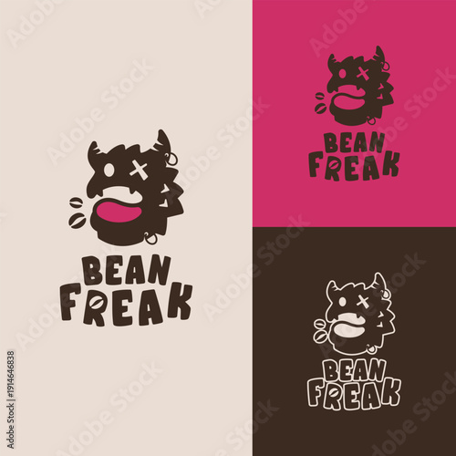 Funny Monster Coffee Mascot Logo - Edgy Bean Freak Character for Cafe and Roastery Branding