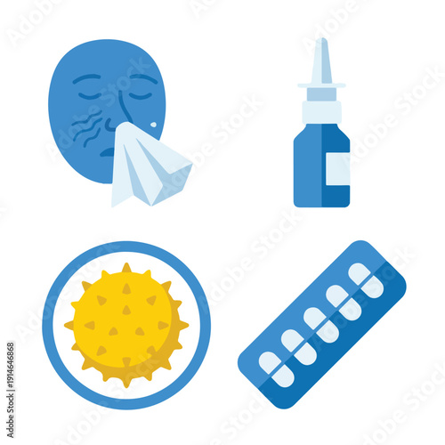 Spring Seasonal Allergy Hay Fever Medical Icon Set