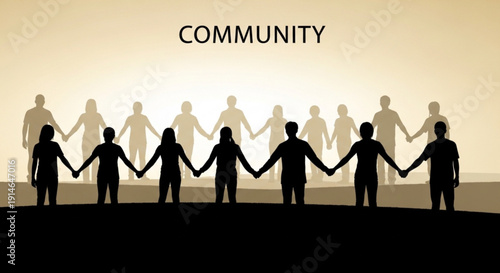 Group of people holding hands in unity and solidarity with community theme warm background vector illustration