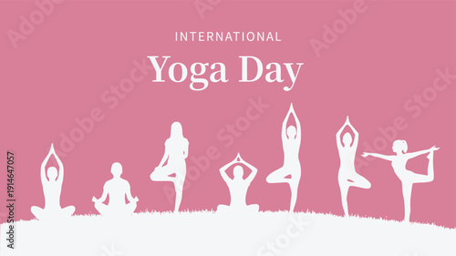 International Yoga Day poster with silhouettes