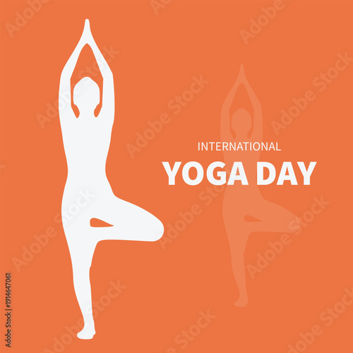 International Yoga Day poster with tree pose silhouette