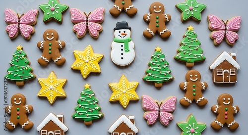 Assorted christmas cookies on a gray background