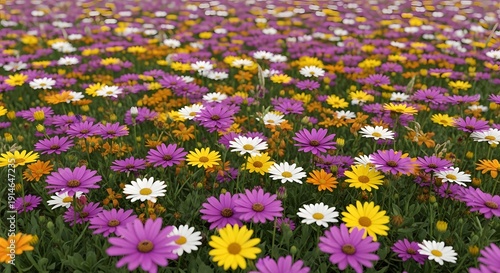Vibrant field of colorful daisies in bloom