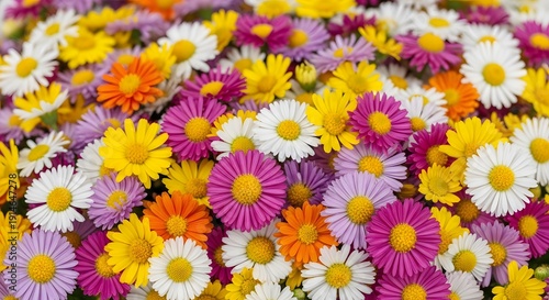 Vibrant multicolored chrysanthemum flowers in bloom