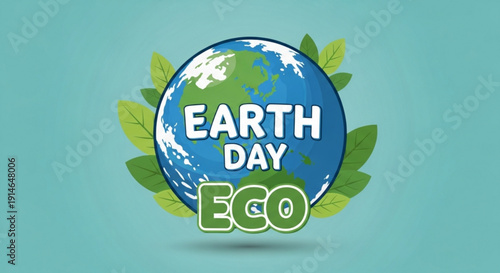Earth day eco friendly globe with green leaves on blue background symbolizing environmental conservation and sustainability