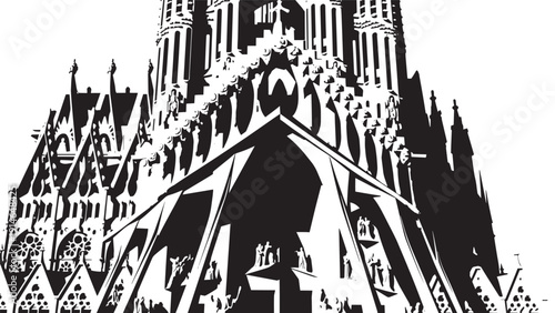 Intricate Gothic Cathedral Silhouette with Spires and Ornamental Arches Displaying Monumental Architecture.