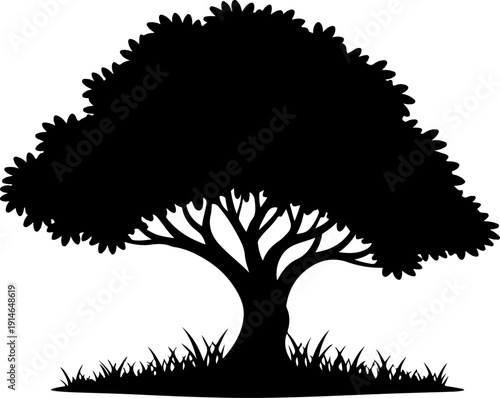 lone tree with gently curved branches and base grass Vector Art