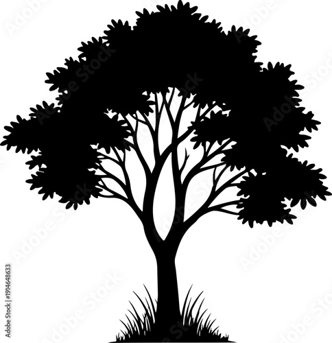 lone tree with gently curved branches and base grass Vector Art