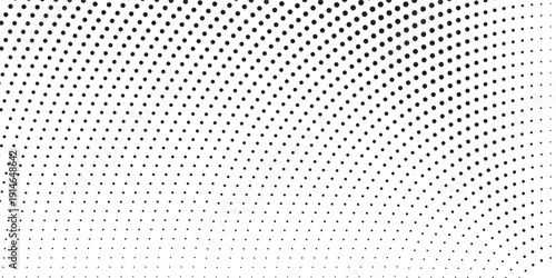 Black and white halftone background. Grunge vector half tone. Retro comic effect overlay. Rough dotted gradient. Dot pattern on transparent backdrop. Dynamic halftone texture for graphic design