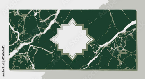 Elegant green marble background with gold veins and central decorative frame.