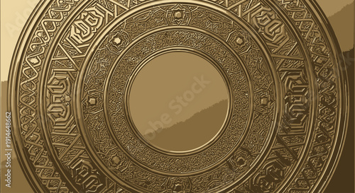 Ancient circular stone carving with intricate symbols and patterns.