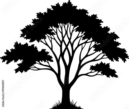 lone tree with gently curved branches and base grass Vector Art