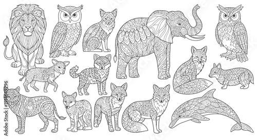 Detailed Animal Illustrations for Coloring Book Pages.