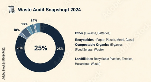 Waste audit snapshot 2024 showing recyclables organics landfill and other waste distribution in a pie chart