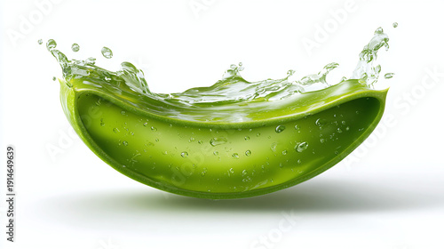 A refreshing aloe vera slice with water splash, representing freshness and natural beauty.