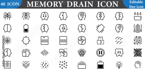 A set of black and white line icons representing memory drain concepts