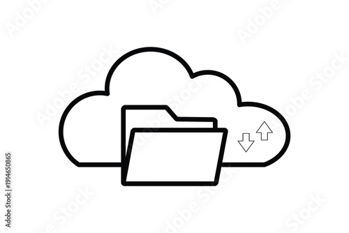 Cloud folder storage icon set with sync arrows, flat vector for online file hosting.