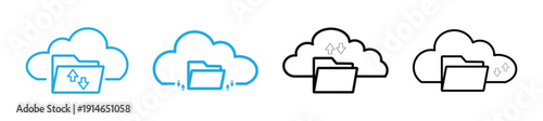  Cloud Storage Folder Icon with Data Backup and Editable Stroke Vector Illustration. 