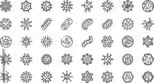 Vector Set of Detailed Virus and Bacteria Icons Including Pathogens Microbes Germs and Microscopic Organisms for Medical Science Research and Disease Prevention Educational Illustrations