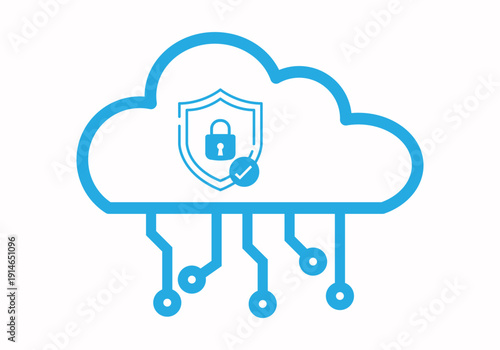 Cloud Security Icon with Padlock Protection for Secure Cloud Computing and Data Protection Vector Illustration. 
