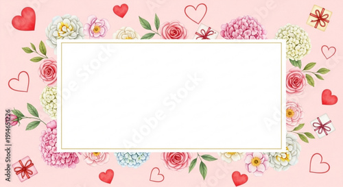 Wallpaper Mural Valentine's day frame with colorful flowers and hearts on pink background for love and greeting card Torontodigital.ca