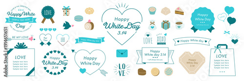 くすみブルーのホワイトデーデザインアイデアセット　白背景