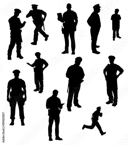 Police Officer Silhouette Set in Various Poses