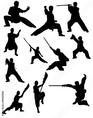 Kung Fu Silhouette Set in Action Poses