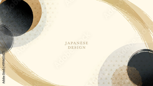 黒と金の配色、丸と筆で書いたラインのシンプル和モダンな16:9背景素材