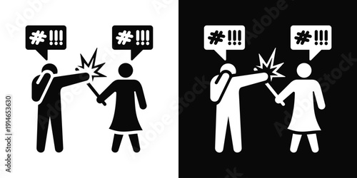 Couple Fight Icon White And Black Background Style