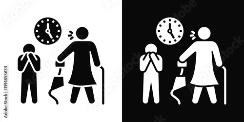 Parent-Teen Dispute Icon White And Black Background Style