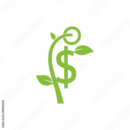 A green dollar sign with leaves growing out of it