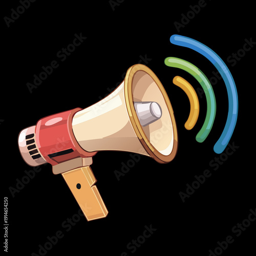 Megaphone Speaker Graphic Asset With Sound Waves For Marketing Announcements And Public Address System Illustration