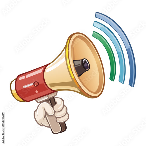Handheld Megaphone Graphic Asset With Audio Signal For Social Media News And Important Public Alert Illustration