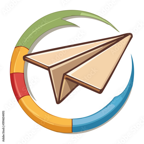 Paper Plane Graphic Asset With Colorful Circle Frame For Digital Messaging And Creative Air Mail Delivery Illustration
