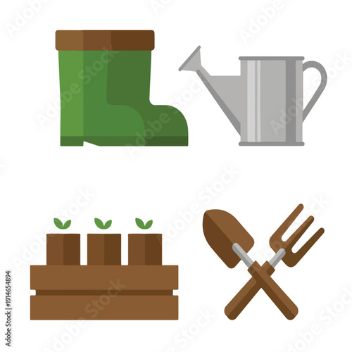 Spring Gardening Tool and Equipment Icon Set