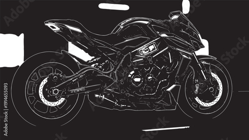 Sleek sport motorcycle parked on dark background showcasing aggressive silhouette and modern design.