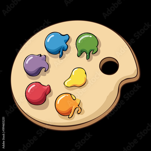 Wooden painter palette with vibrant oil colors and artistic brush for creative hobby and design Graphic Asset
