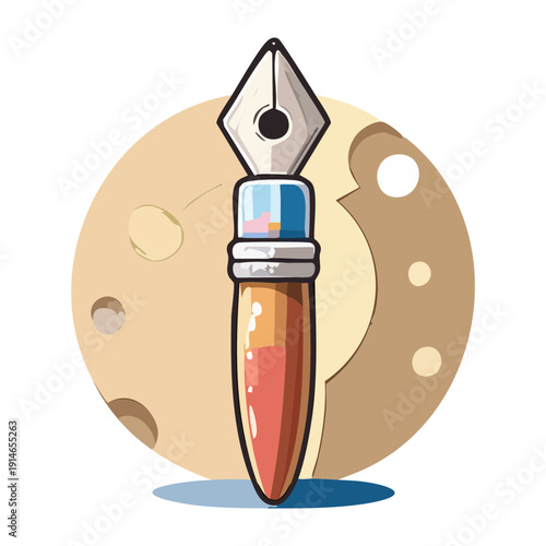 Fountain pen nib icon inside a circle with moon background for literature and writing Graphic Asset