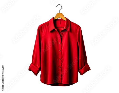  Red colour blouse is clothes hanger on white background