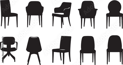 Collection of various chair silhouettes in black and white